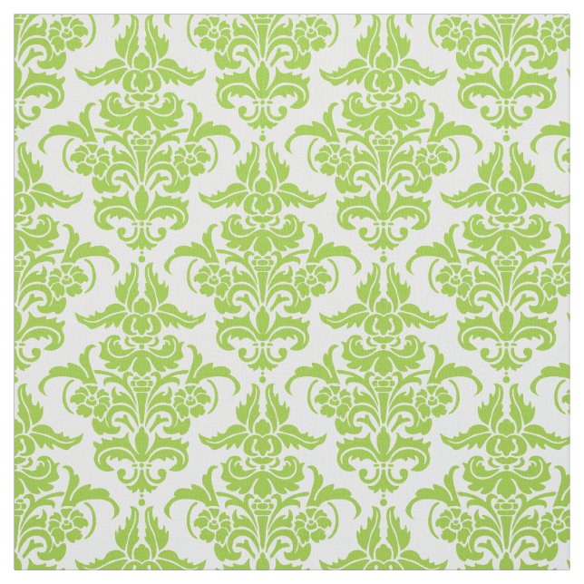 Damask Pattern - Martian Green on White Fabric (Swatch)