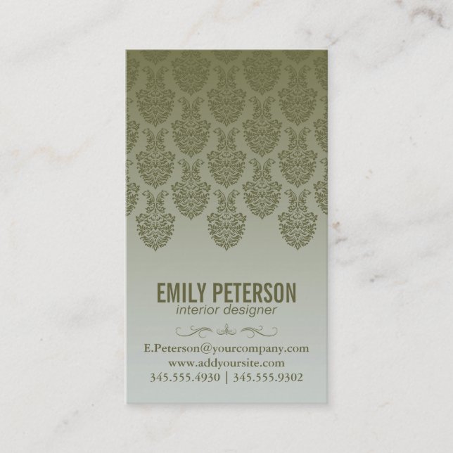 Damask Pattern (olive green) Business Card (Front)