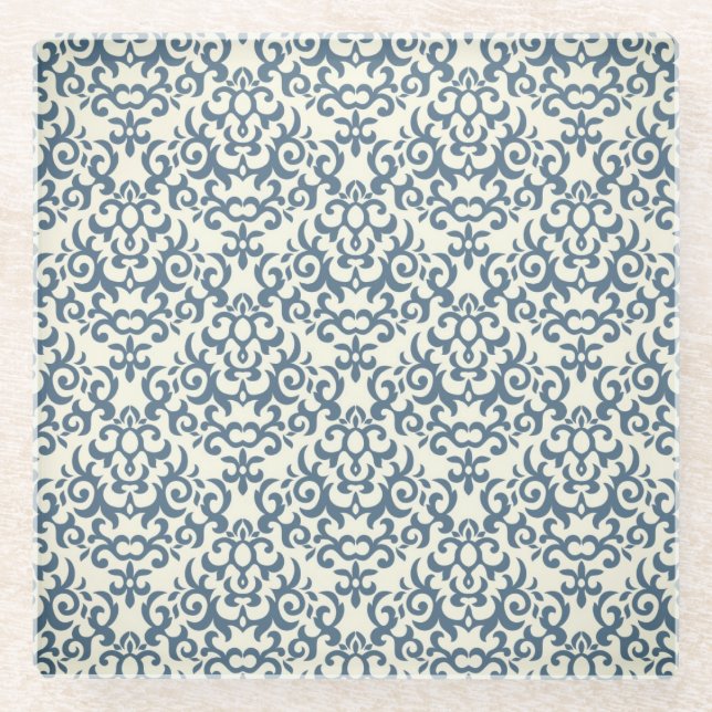 Damask pattern on gradient background 2 glass coaster (Front)