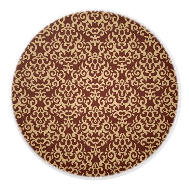 Damask pattern on gradient background ceramic knob (Front)
