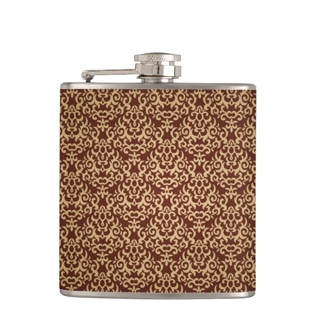 Damask pattern on gradient background hip flask (Front)