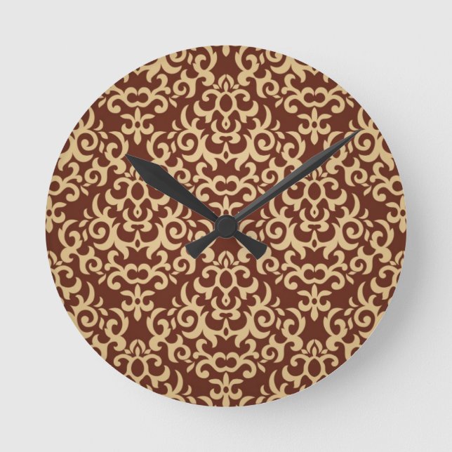 Damask pattern on gradient background round clock (Front)