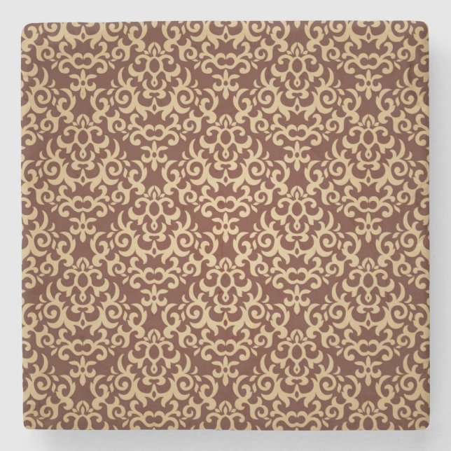 Damask pattern on gradient background stone coaster (Front)
