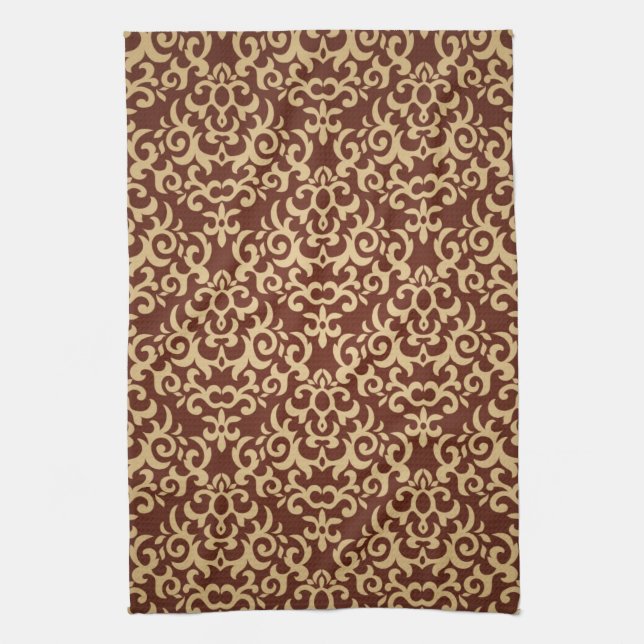 Damask pattern on gradient background tea towel (Vertical)