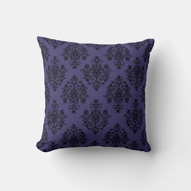 Damask Pattern on rich Blue Velvet Cushion (Front)