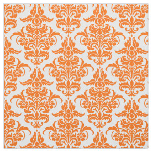 Damask Pattern - Orange on White Fabric