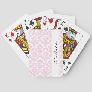 Damask Pattern, Pink Damask, Your Name Playing Cards