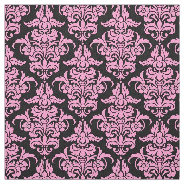 Damask Pattern -Pink on Black Fabric (Swatch)
