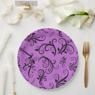 Damask Pattern, Purple Damask, French Damask Paper Plate
