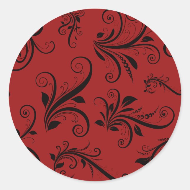 Damask Pattern, Red Damask, French Damask Classic Round Sticker (Front)