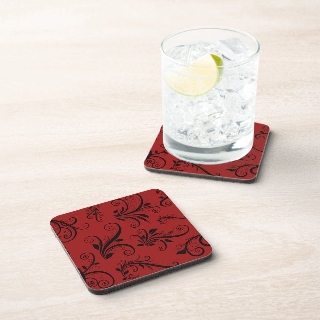 Damask Pattern, Red Damask, French Damask Coaster (Right Side)