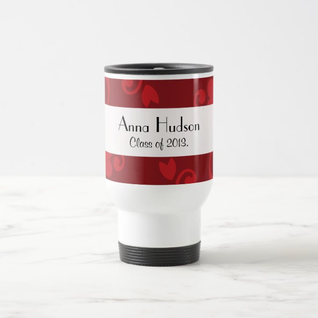 Damask Pattern, Red Damask, Graduation Travel Mug (Center)