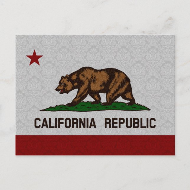 Damask Pattern State Flag of California Republic Postcard (Front)