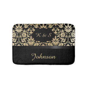 Damask Pattern Tan & Black   DIY Monogram Bath Mat