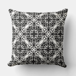 Damask Pattern Throw Pillow/Black and White Cushion