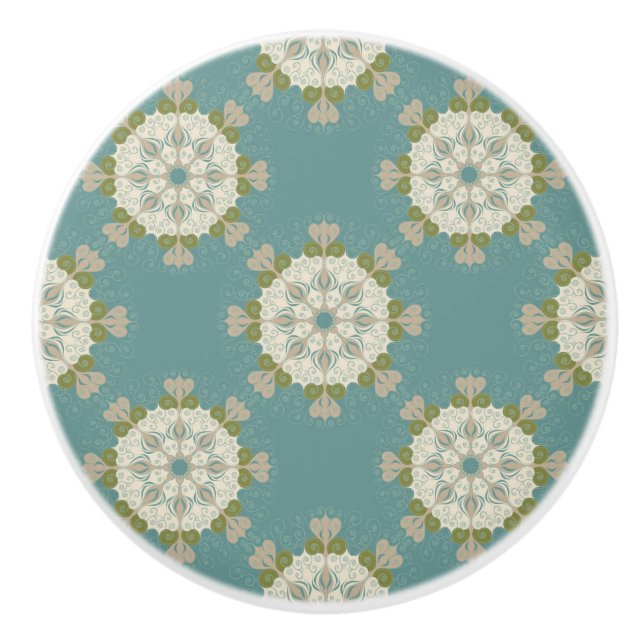 Damask pattern with abstract elements ceramic knob (Front)