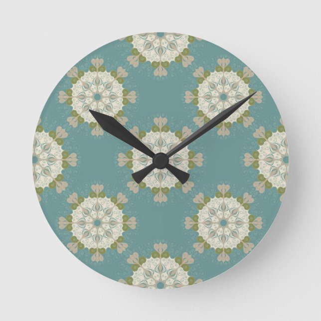 Damask pattern with abstract elements round clock (Front)