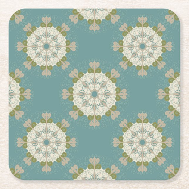 Damask pattern with abstract elements square paper coaster (Front)