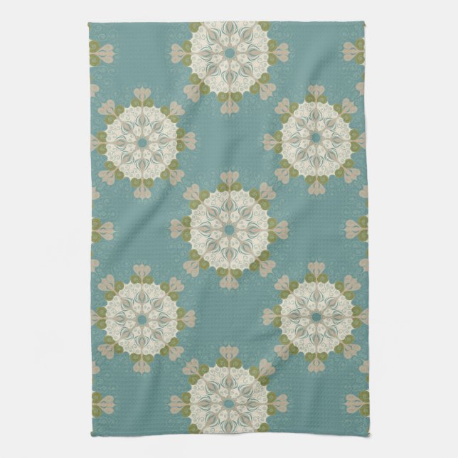 Damask pattern with abstract elements tea towel (Vertical)