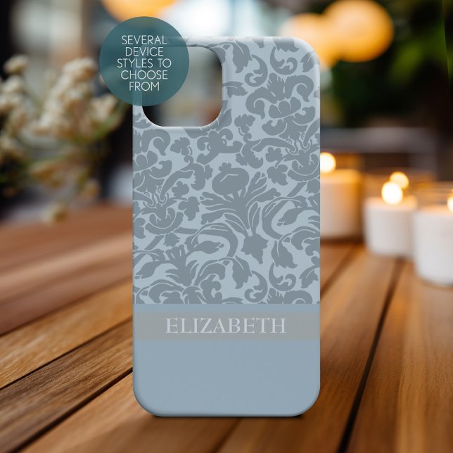 Damask Pattern with Monogram - blue Case-Mate iPhone Case (Personalized Phone Case)