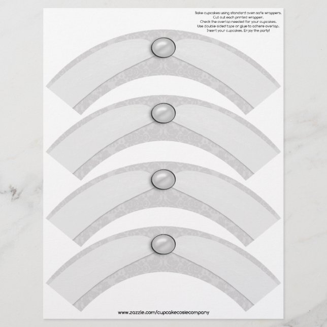 Damask Pearl Ribbon Cupcake Cosie - SILVER GREY (Front)