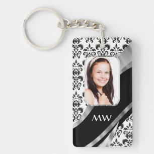 Damask photo background key ring