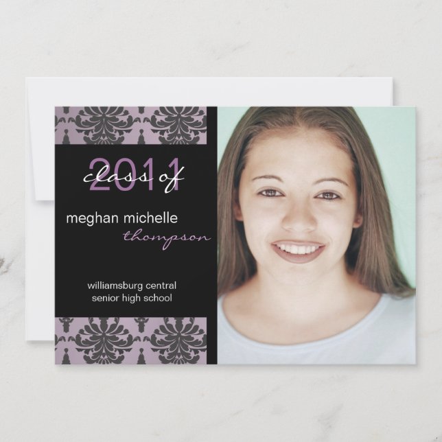 Damask Photo Graduation Announcement Invitation (Front)