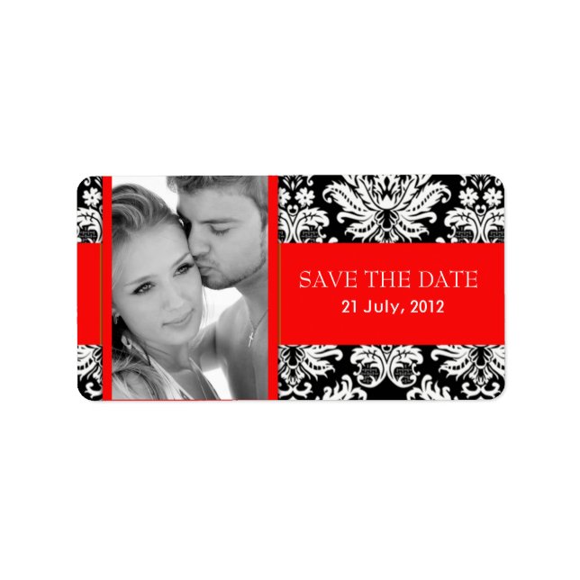 Damask Photo Save The Date Labels (Front)