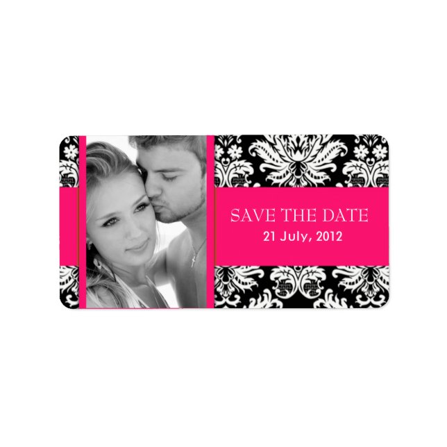 Damask Photo Save The Date Labels (Front)