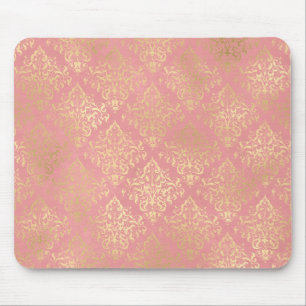 Damask pink and gold elegant vintage Victorian Mouse Pad