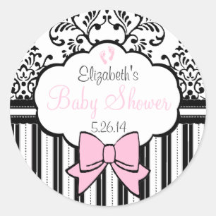Damask Pink Baby Shower Classic Round Sticker