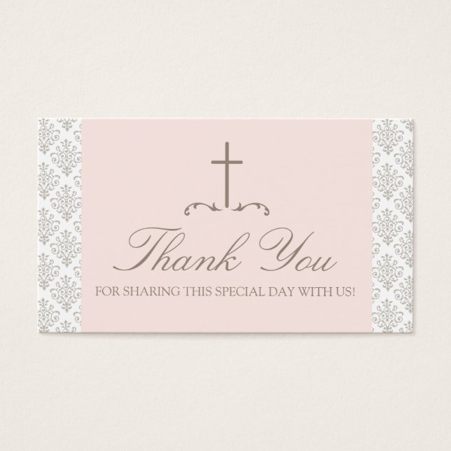 Damask Pink & Cream with Cross FAVOR CARD (Front)