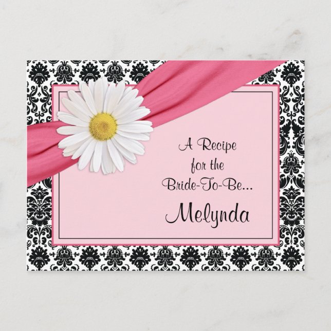 Damask Pink Daisy Recipe Card for the Bride (Front)