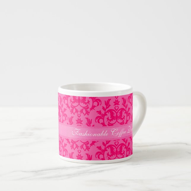 Damask pink Fashionable Coffee Diva espresso mug (Front Right)