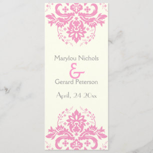 Damask pink, grey wedding ceremony program programme