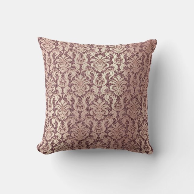 Damask Pink Pearly Maroon Glitter Pearly Floral Cushion (Front)