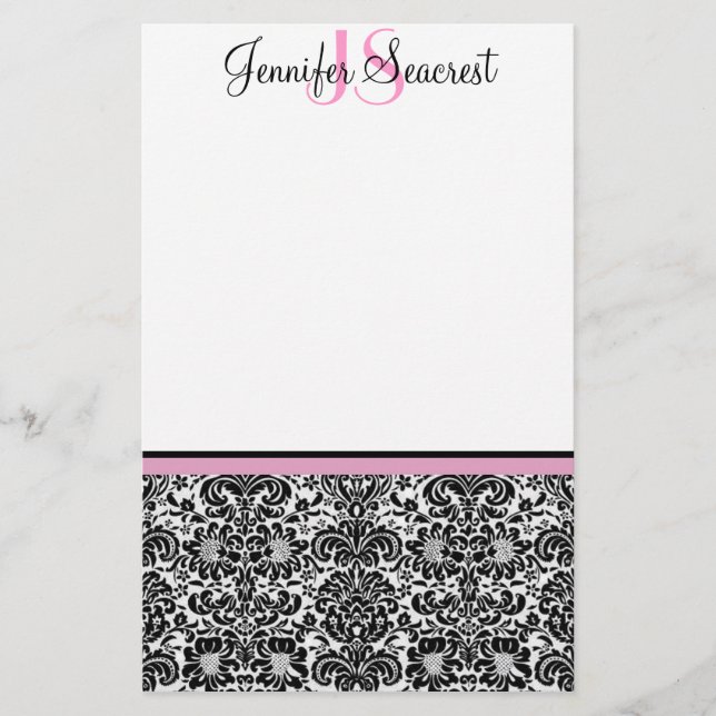 Damask, Pink Stationery (Front)