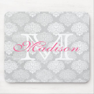 Damask Print Girly Monogram Name Mouse Pad