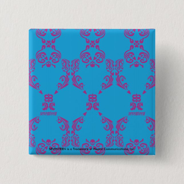 Damask Purple-Aqua 15 Cm Square Badge (Front)