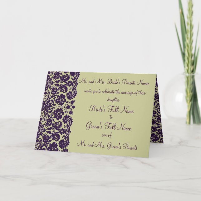 Damask Purple Wedding Invitation (Front)