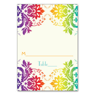 Damask rainbow wedding escort place card