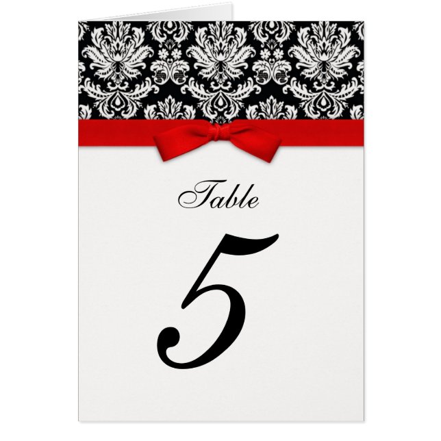 Damask Red Bow Table Seating Number (Front)