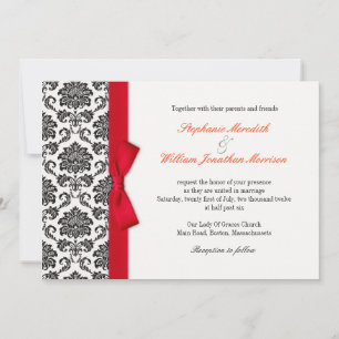 Damask Red Bow Wedding Invitation