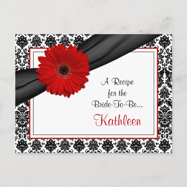 Damask Red Gerber Daisy Recipe Card for the Bride (Front)