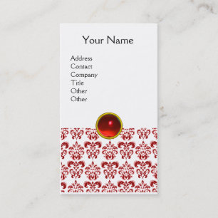 DAMASK RED MONOGRAM gem red ruby light white Business Card