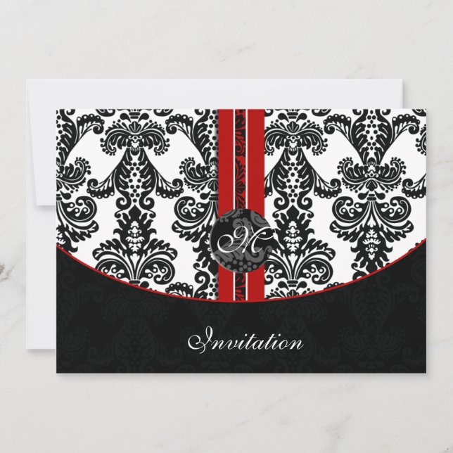 damask red wedding invitation (Front)
