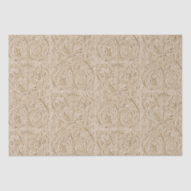 Damask Renaissance Sepia Acanthus Leaf Tissue Paper (Front)