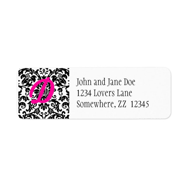 Damask Return Address Label with Pink Initial (Front)