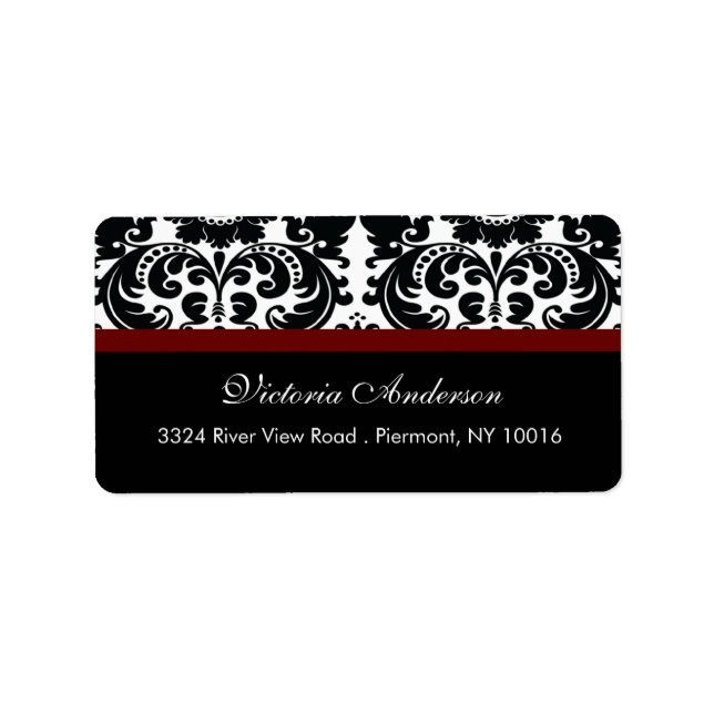 Damask Return Address Labels Merlot Wine Red (Front)