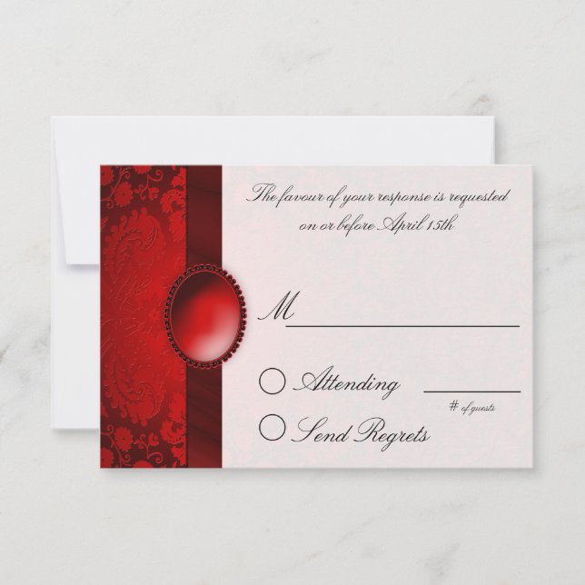 Damask Ribbon Red  Reply Card (Front)